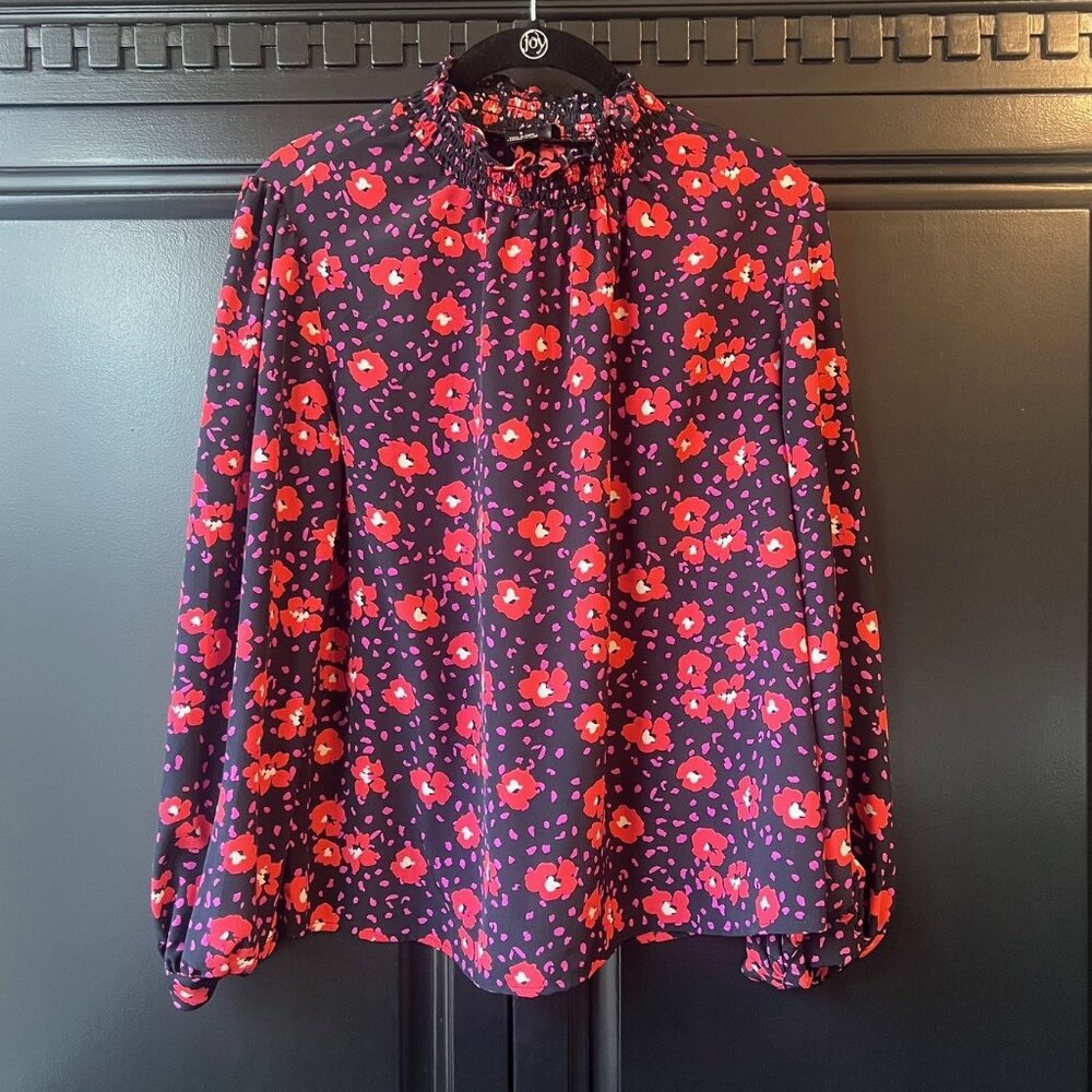 Sanctuary - "New Romance" Printed Smocked Neck Blouse - Size Small